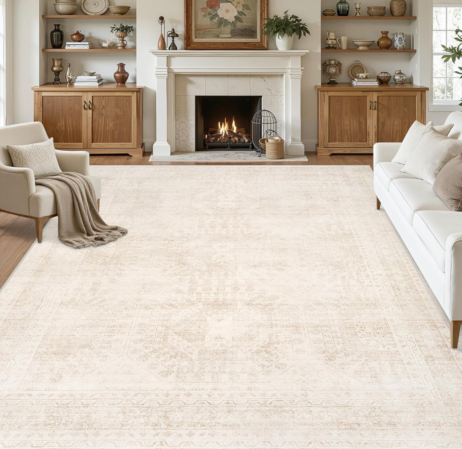 Luxturiy 8x10 Area Rugs Living Room: Bedroom Neutral Washable Carpet Beige