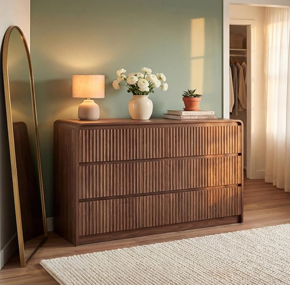 6 Drawer Dresser for Bedroom,47" Wide Wooden Dresser Chest of Drawers