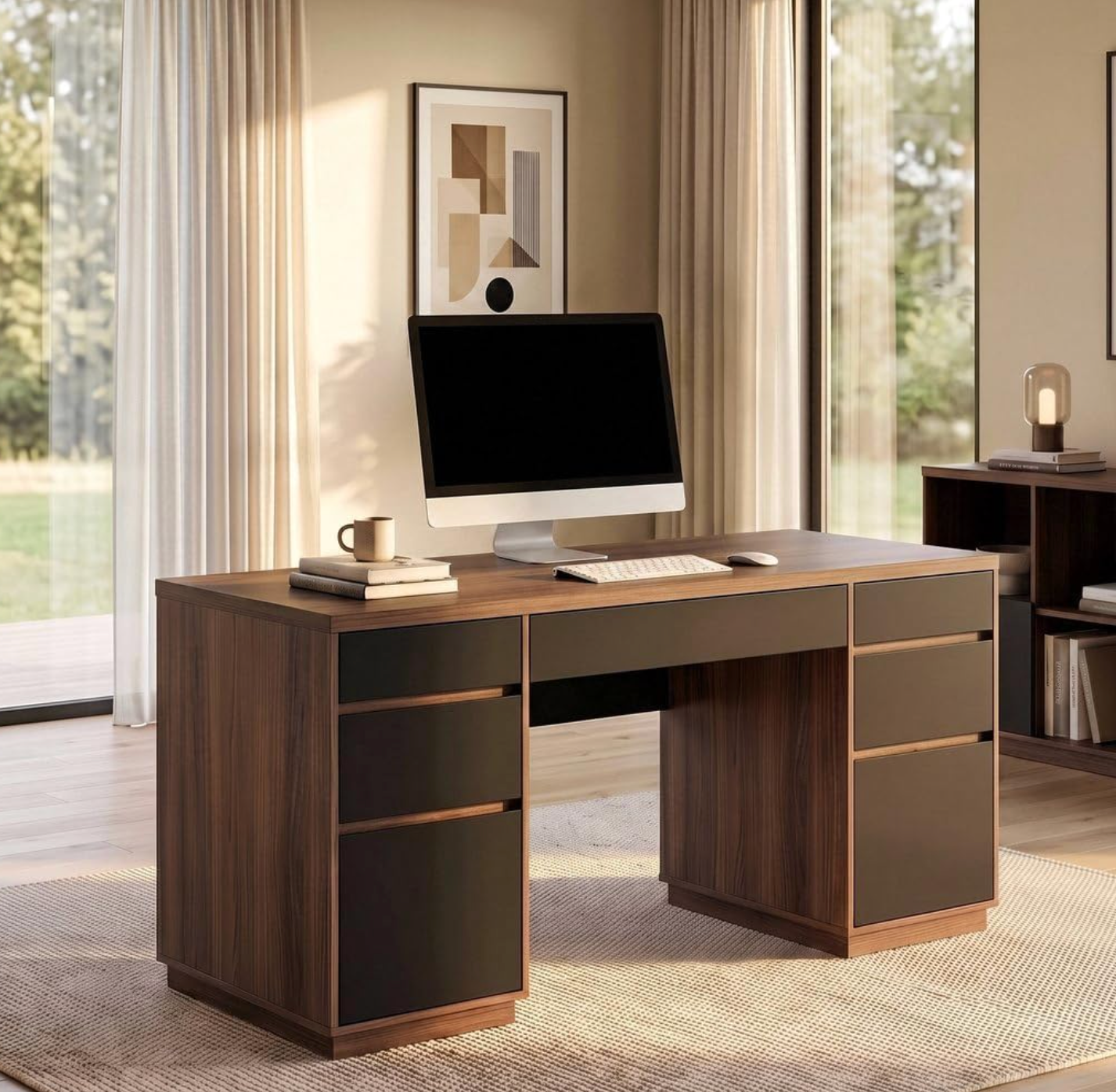 Computer Desk with Storage, 63'' Executive Desk with 7 Drawers