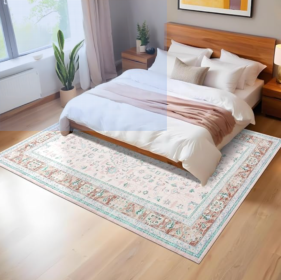 9x12 Living Room Washable Rug Vintage Floral Rugs, Pink