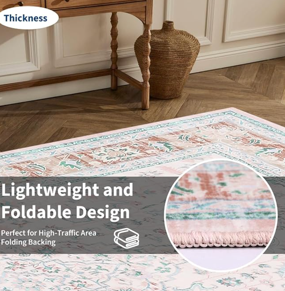 9x12 Living Room Washable Rug Vintage Floral Rugs, Pink