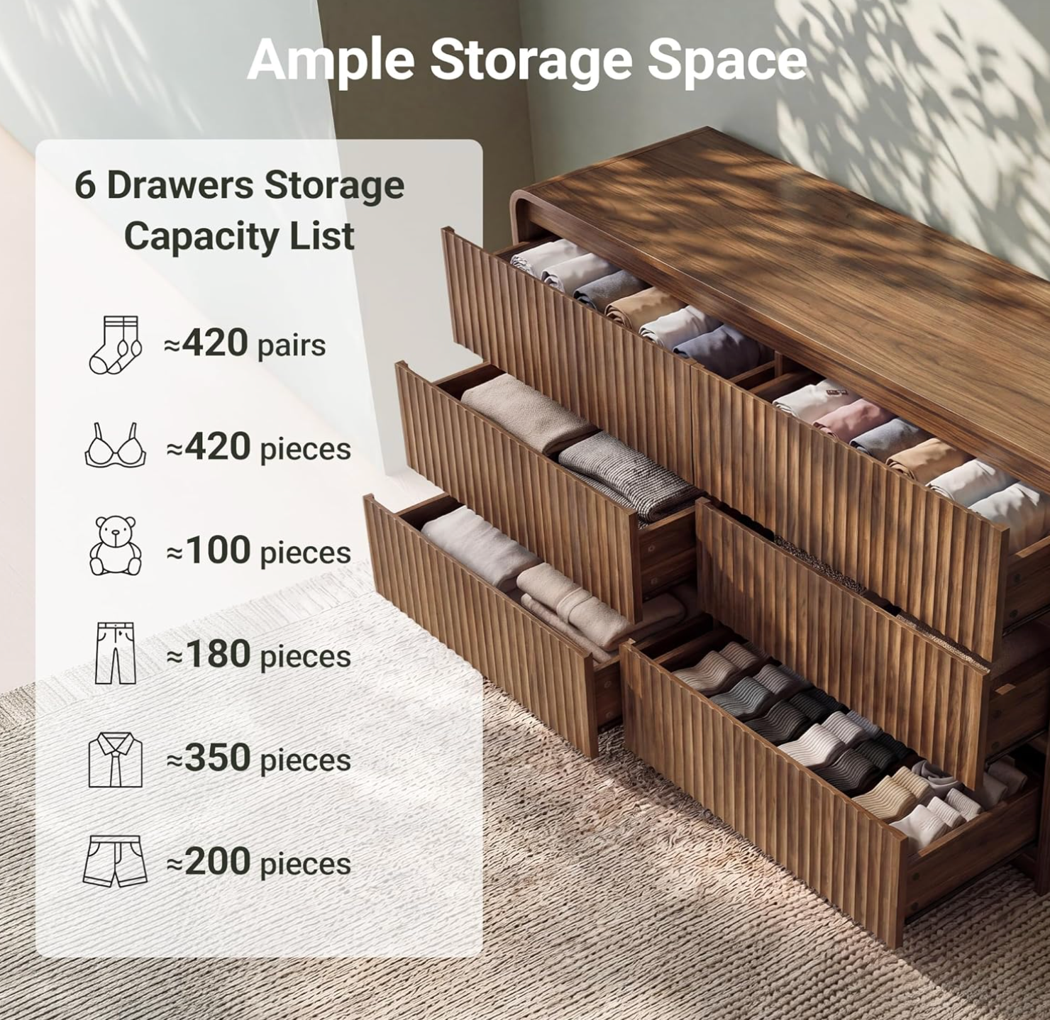 6 Drawer Dresser for Bedroom,47" Wide Wooden Dresser Chest of Drawers